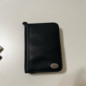 Fossil Black Leather Zip Wallet with Metal Logo